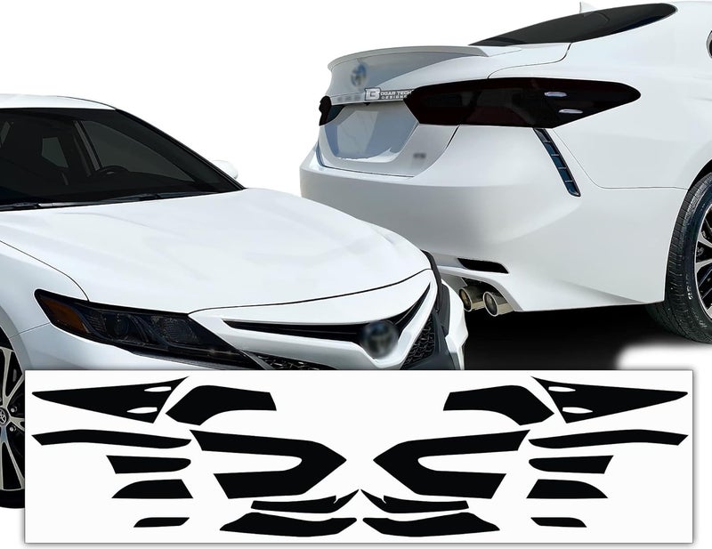 BOGAR TECH DESIGNS - Complete Full Headlight and Taillight Precut Overlay Tint Kit with Tools Compatible with Toyota Camry 2018-2024, Dark - Image 1